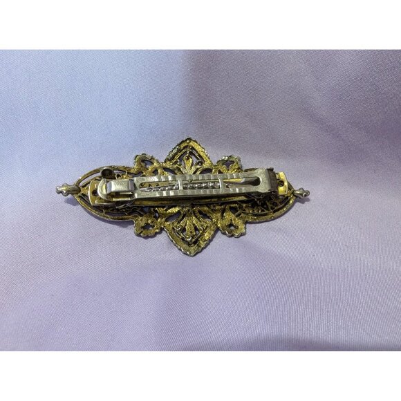 Vintage Filigree Hair Barrette Clip With Rhinestone Crystal Accents For Women - Picture 2 of 3